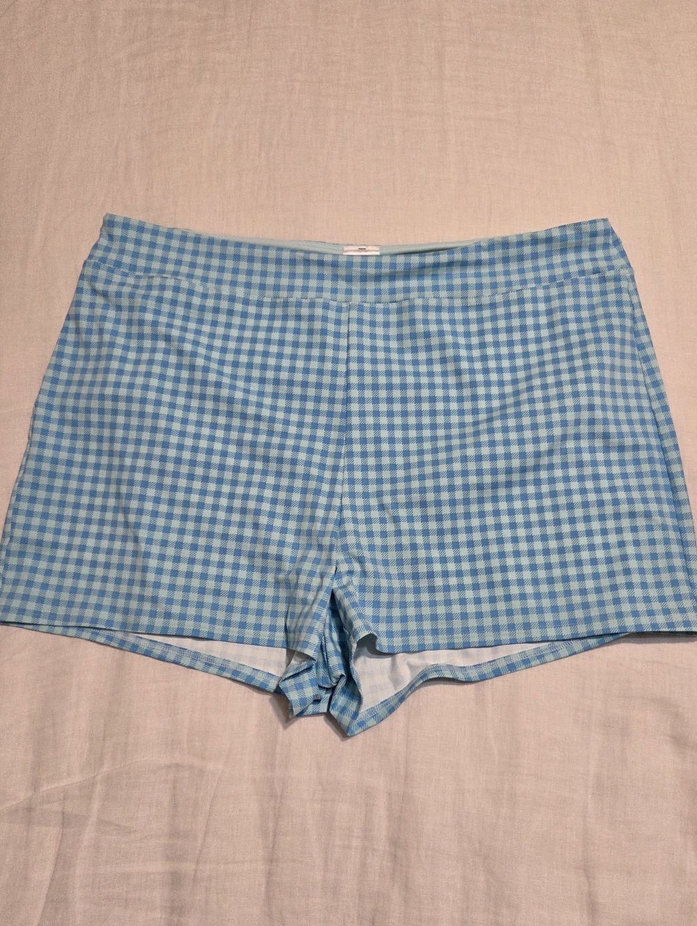 Lands' End Aqua Gingham Swim Shorts